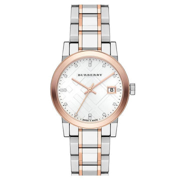 Burberry Ladies Watch Diamond Check Stamped 34mm Two Tone Rose Gold BU9127