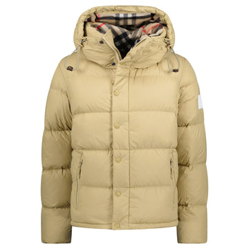 Burberry 'Lockwell' Hooded Check Down Jacket Beige