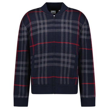 Burberry 'Morland' Knitted Wool Bomber Jacket Check Navy