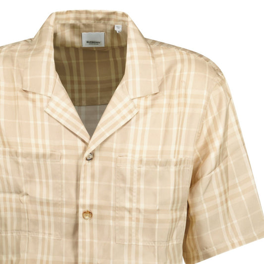 Burberry 'Prestonwood' Silk Button Up Check Shirt Beige