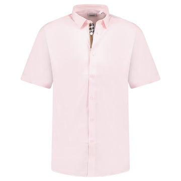 Burberry 'Shefford' Check Placket Short Sleeve Shirt in Pale Pink