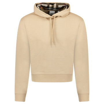 Burberry 'Talley' Embroidery Logo Check Hooded Sweatshirt Beige