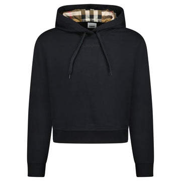 Burberry 'Talley' Embroidery Logo Check Hooded Sweatshirt Black