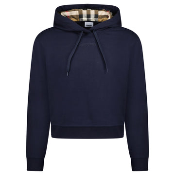 Burberry 'Talley' Embroidery Logo Check Hooded Sweatshirt Navy