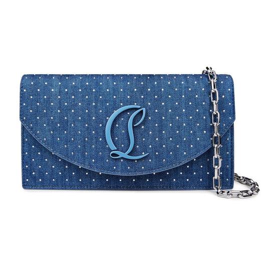 Christian Louboutin Denim Rhinestone Clutch in Cobalt Blue