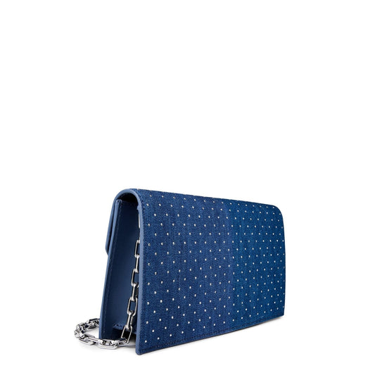 Christian Louboutin Denim Rhinestone Clutch in Cobalt Blue