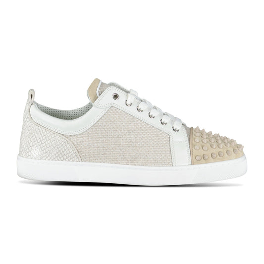Christian Louboutin Louis Junior Spikes Canvas Sneakers in Beige