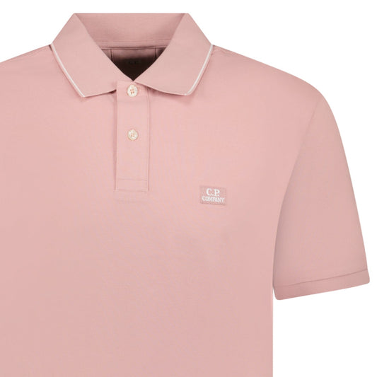 CP Company Stretch Piquet Striped Collar Polo Shirt Misty Rose
