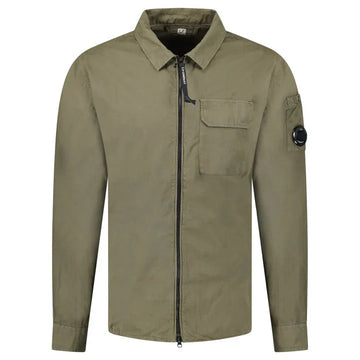 CP Company Zip-Up Lens Overshirt in Khaki