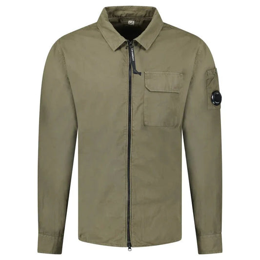 CP Company Zip-Up Lens Overshirt in Khaki