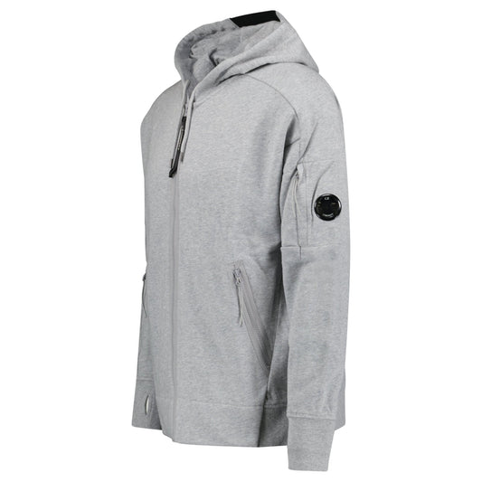 CP Company Diagonal Raised Fleece Full Zip Hooded Sweatshirt in Grey Melange