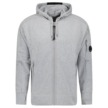 CP Company Diagonal Raised Fleece Full Zip Hooded Sweatshirt in Grey Melange