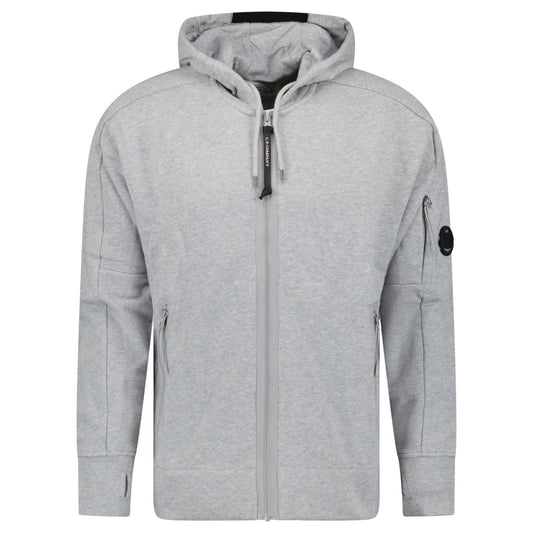 CP Company Diagonal Raised Fleece Full Zip Hooded Sweatshirt in Grey Melange