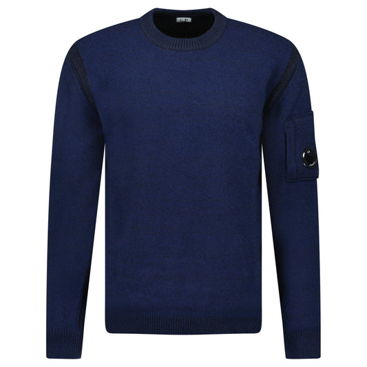 CP Company Fleece Knit Crewneck Vanisé Lens Knit Jumper Estate Blue