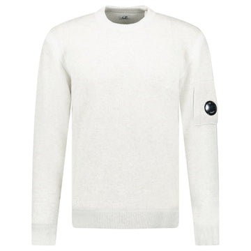 CP Company Fleece Knit Crewneck Vanisé Lens Knit Jumper White Melange