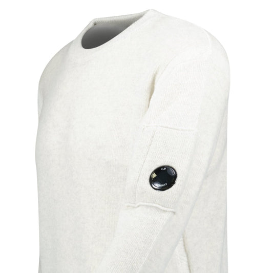 CP Company Fleece Knit Crewneck Vanisé Lens Knit Jumper White Melange