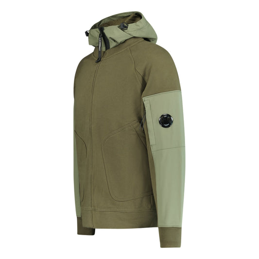 CP Company Zip-Up Lens Hooded Sweatshirt Khaki