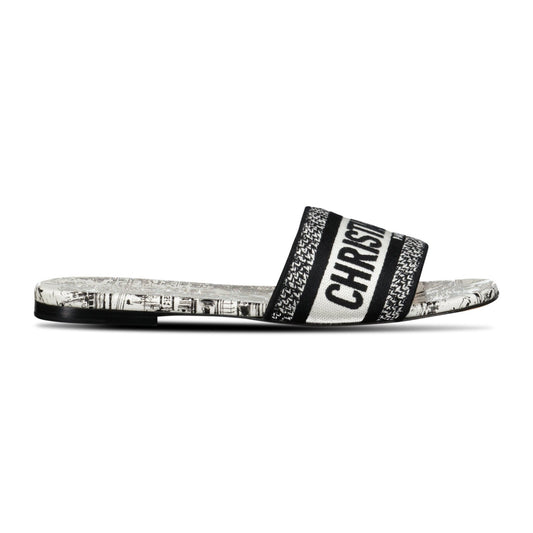 Dior D-Way Slide Calfskin Sandals White & Black