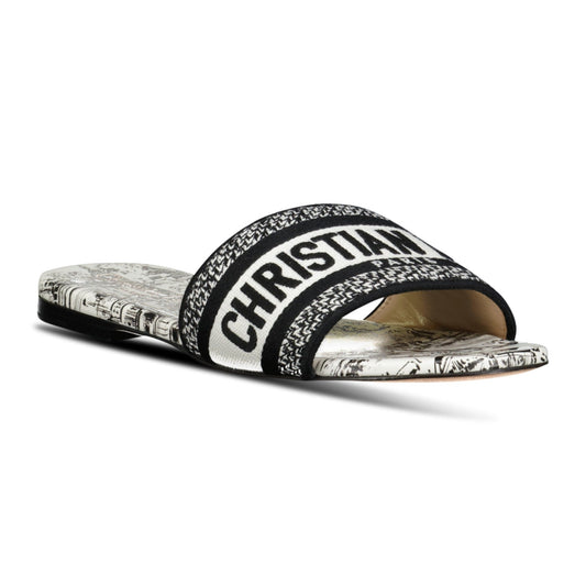 Dior D-Way Slide Calfskin Sandals White & Black