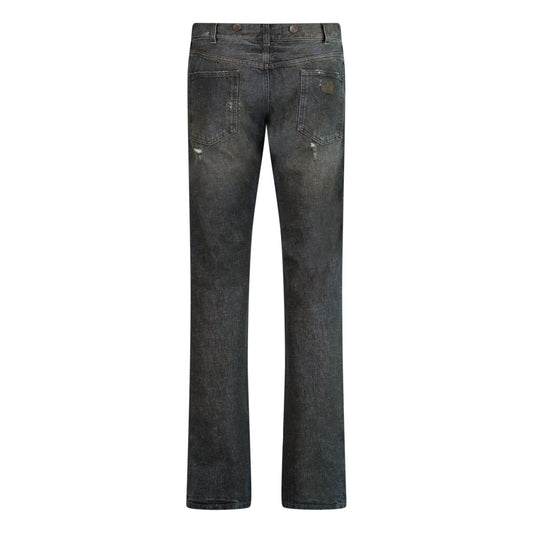 Dolce & Gabbana Leather Plaque Slim Dirt Look Grey Jeans