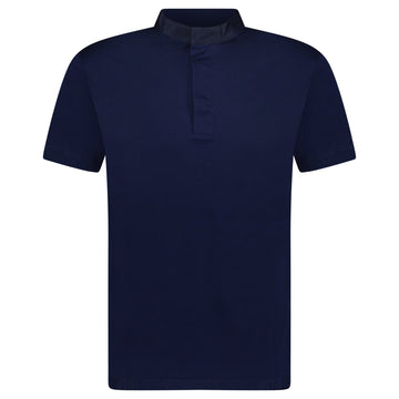 Emporio Armani Eagle Logo Mercerised Button Up T-Shirt Navy