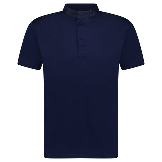 Emporio Armani Eagle Logo Mercerised Button Up T-Shirt Navy (Defect)
