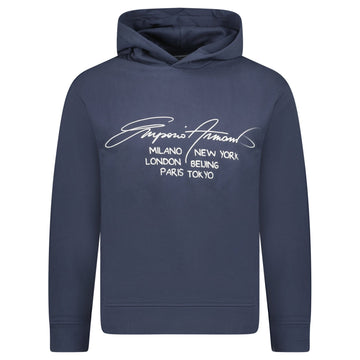 Emporio Armani Front Print Hooded Sweatshirt Navy