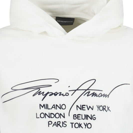 Emporio Armani Front Print Hooded Sweatshirt White
