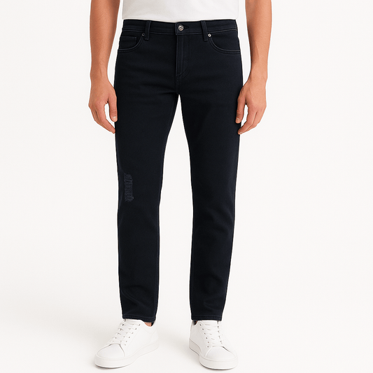 Emporio Armani J45 Slim Fit 5 Pocket Silver Logo Distressed Patch Jeans Black