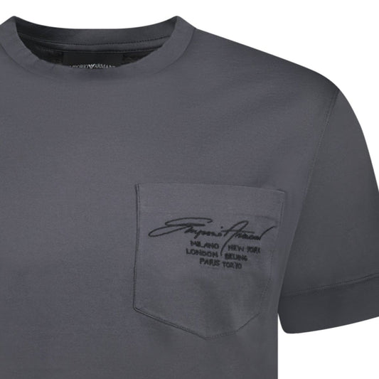 Emporio Armani Signature Pocket Mercerised T-Shirt Grey