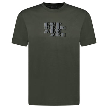 Emporio Armani Velvet Writing Logo Mercerised T-Shirt Khaki Green