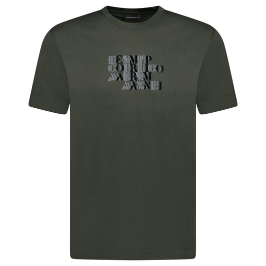 Emporio Armani Velvet Writing Logo Mercerised T-Shirt Khaki Green