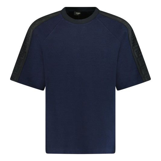 Fendi Mesh Sleeve Crew Neck T Shirt Navy
