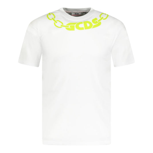 GCDS Chain Print T-Shirt White & Lime Green