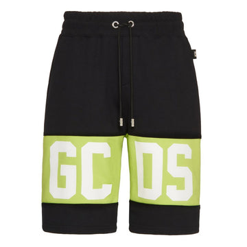 GCDS Logo Cotton Shorts Black & Lime Green