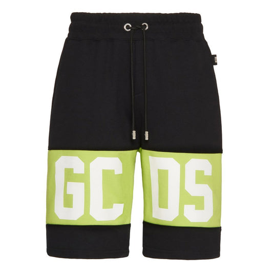 GCDS Logo Cotton Shorts Black & Lime Green