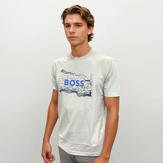 Hugo Boss Light Blue Cotton Jersey Artwork T-shirt