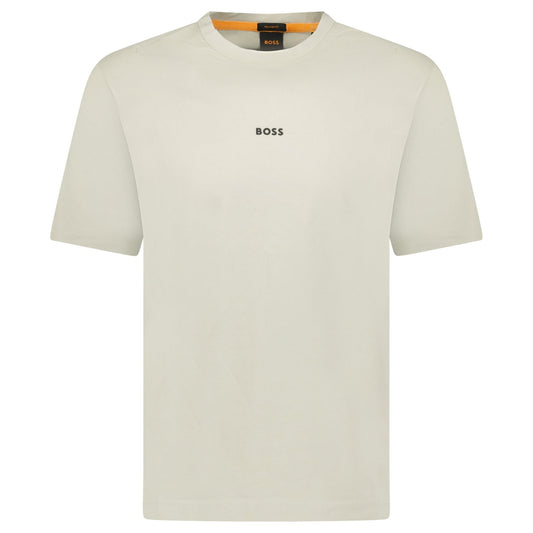 Hugo Boss Relaxed-Fit T-Shirt in Stretch Cotton with Logo Print Beige