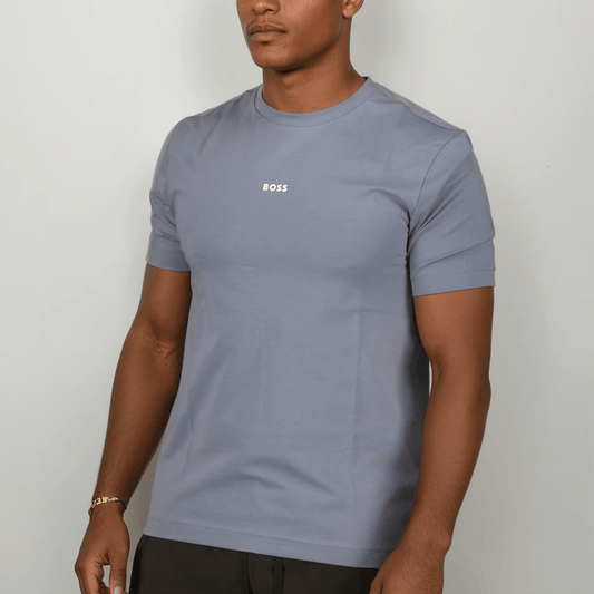 Hugo Boss Relaxed-Fit T-Shirt in Stretch Cotton with Logo Print Blue