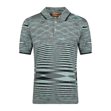 Missoni 3 Button Up Short Sleeve Polo Shirt Mixed Light Blue