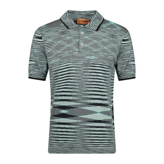 Missoni 3 Button Up Short Sleeve Polo Shirt Mixed Light Blue