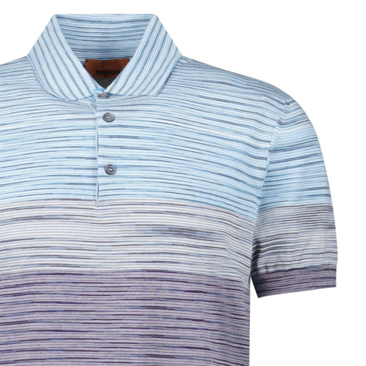 Missoni Short Sleeve Polo Knitted Light Blue And Purple Tones