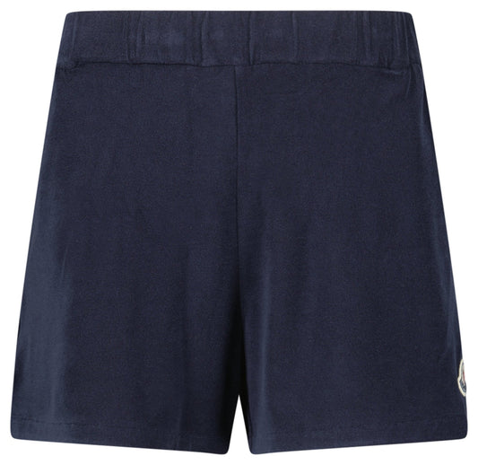 Moncler Logo-Patch Velour Shorts in Navy