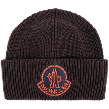 Moncler Logo-Patch Wool Beanie in Brown