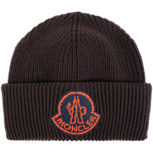 Moncler Logo-Patch Wool Beanie in Brown