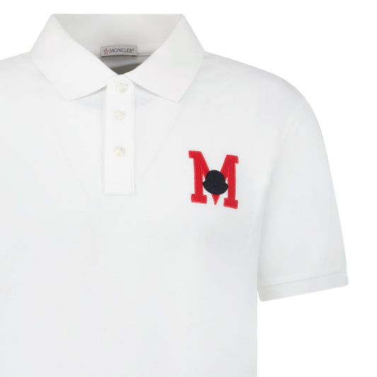 Moncler Embroidered Monogram Polo Shirt in White