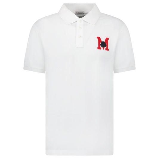 Moncler Embroidered Monogram Polo Shirt in White