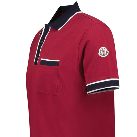 Moncler Striped Logo Polo Shirt in Red