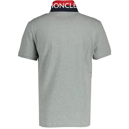 Moncler Stripe Collar Cotton Polo T-Shirt Grey