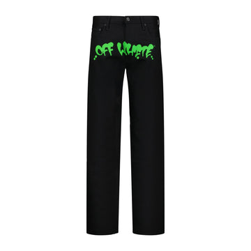 Off-White Green Print Denim Jeans Black